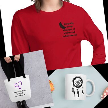 images of sky watcher merchandise, mug, tote bag, shirt
