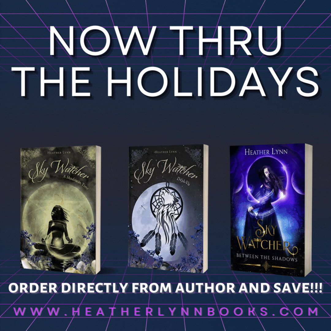 Image of the 3 Sky Watcher Books in front of a woman holding a glittering, magical ball.